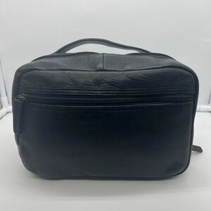 DANIER Black Leather Top Handle Zip Toiletry Grooming Bag Makeup Case Unisex